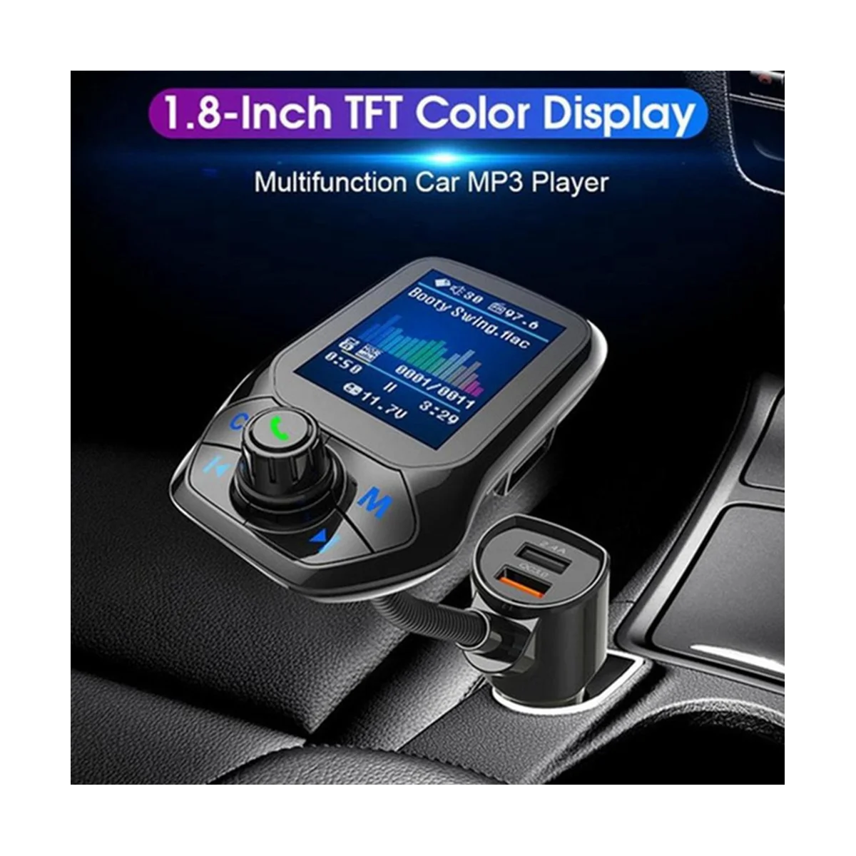 Bluetooth-5.0 FM-Transmitter-Car-USB-MP3-Mängija Juhtmeta käed-Vabad autovarustus koos QC3.0 Auto Kiire Laadimine