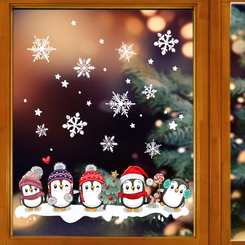 Klaas Uksed ja Aknad Dekoratiivsed Kleebised Jõulud Lumehelves Pingviin Elektrostaatiline Kleebised kahepoolne Visuaalne Kleebised PVC